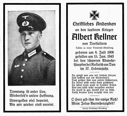 Sterbebildchen Albert Kellner *08.07.1906  †15.01.1943