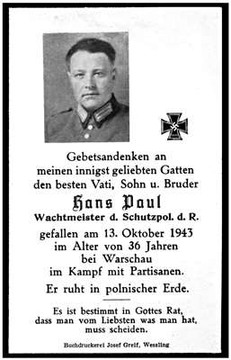 Sterbebildchen Hans Paul *1907 †13.10.1943