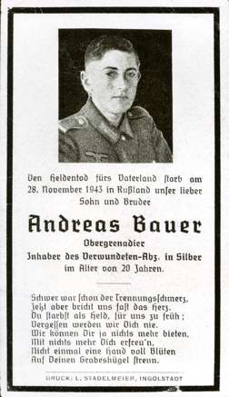 Moosburg Sterbebildchen Andreas Bauer, 1943