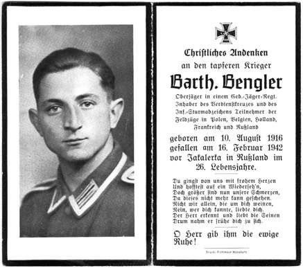 Moosburg Sterbebildchen Barth Bengler, 1942