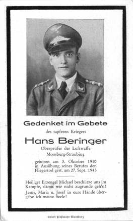 Moosburg Sterbebildchen Hans Beinger, 1943