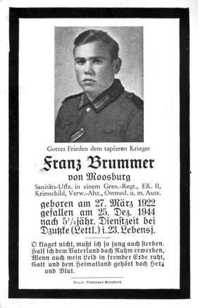 Moosburg Sterbebildchen Franz Brummer, 1944