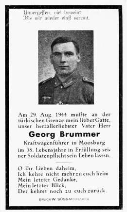 Moosburg Sterbebildchen Georg Brummer, 1944