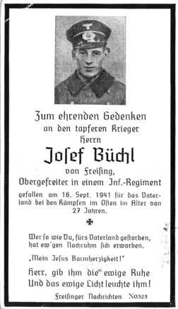 Moosburg Sterbebildchen Josef B�chl, 1941