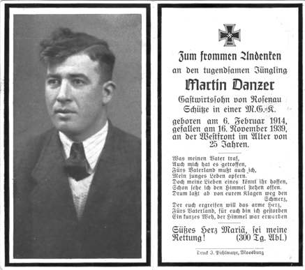 Moosburg Sterbebildchen Martin Danzer, 1939