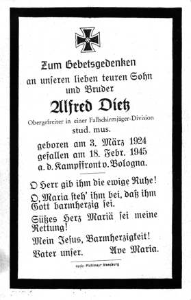 Moosburg Sterbebildchen Alfred Dietz, 1945