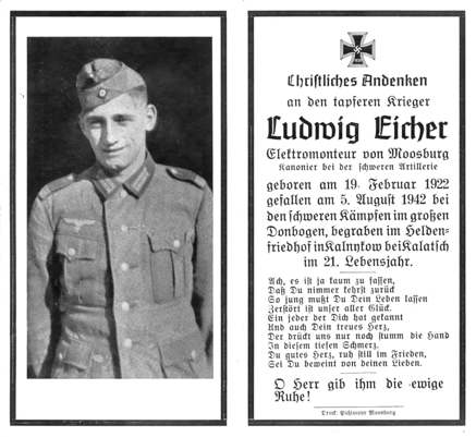 Moosburg Sterbebildchen Ludwig Eicher, 1942