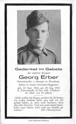 Moosburg Sterbebildchen Georg Erber, 1943