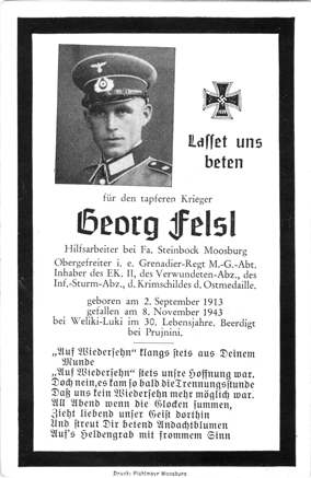 Moosburg Sterbebildchen Georg Felsl, 1943