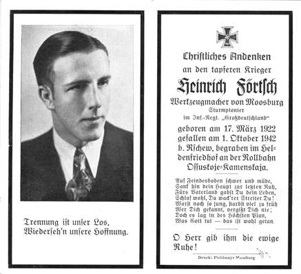 Moosburg Sterbebildchen Heinrich F�rtsch, 1942