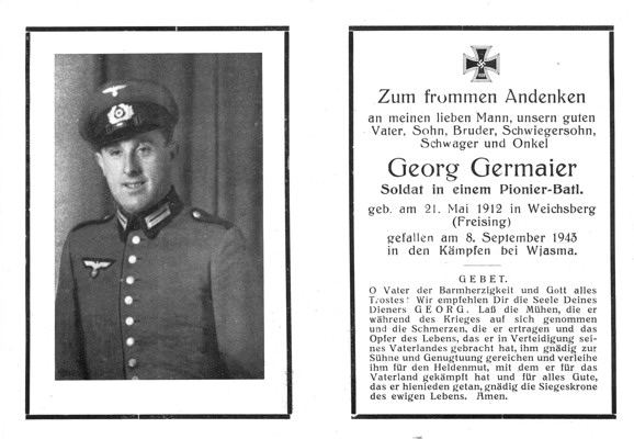 Moosburg Sterbebildchen Georg Germaier, 1943