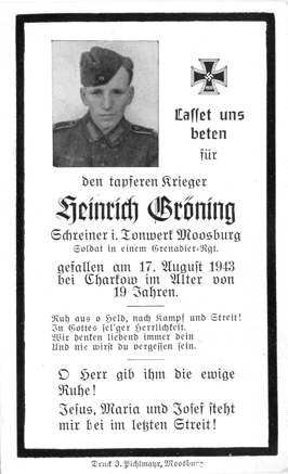 Moosburg Sterbebildchen Heinrich Gr�ning, 1943