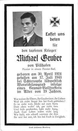 Moosburg Sterbebildchen Michael Gruber, 1943