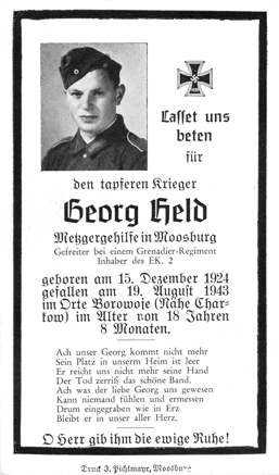 Moosburg Sterbebildchen Georg Held, 1943