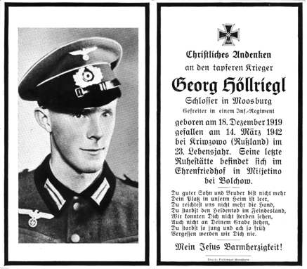 Moosburg Sterbebildchen Georg H�llriegl, 1942