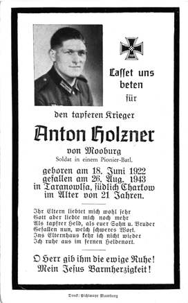 Moosburg Sterbebildchen Anton Holzner, 1943