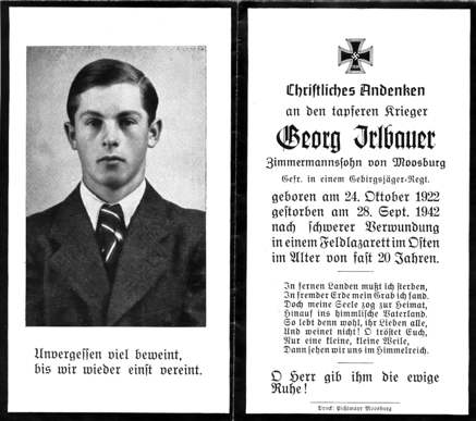 Moosburg Sterbebildchen Georg Irlbauer, 1942