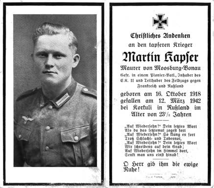 Moosburg Sterbebildchen Martin Kapser, 1942