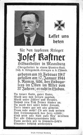 Moosburg Sterbebildchen Josef Kastner, 1944