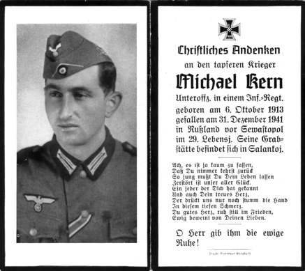 Moosburg Sterbebildchen Kern Michael, 1941