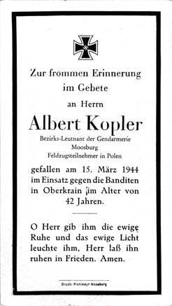 Moosburg Sterbebildchen Albert Kopler, 1944