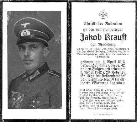 Moosburg Sterbebildchen Jakob Kraust, 1942