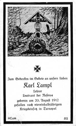 Moosburg Sterbebildchen Karl Lampl, 1942