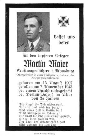 Moosburg Sterbebildchen Martin Maier, 1943