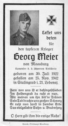 Moosburg Sterbebildchen Georg Meier, 1942