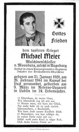 Moosburg Sterbebildchen Michael Meier, 1944