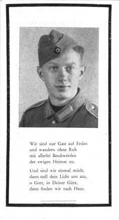 Moosburg Sterbebildchen Martin Metz, 1944