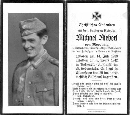 Moosburg Sterbebildchen Michael Nieberl, 1942