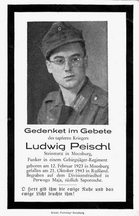 Moosburg Sterbebildchen Ludwig Peischl, 1943
