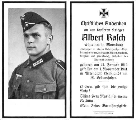 Moosburg Sterbebildchen Albert Rasch, 1941