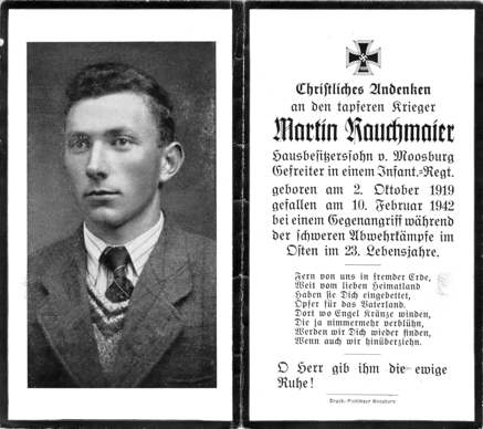 Moosburg Sterbebildchen Martin Rauchmaier, 1942
