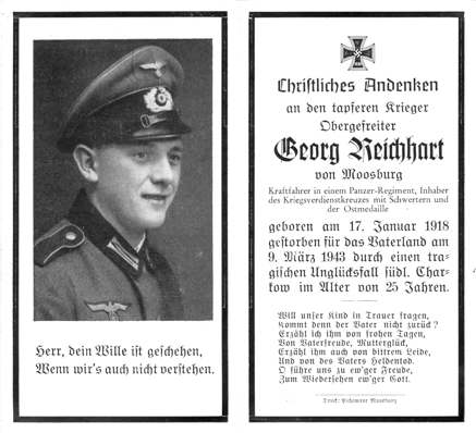 Moosburg Sterbebildchen Georg Reichhart, 1943