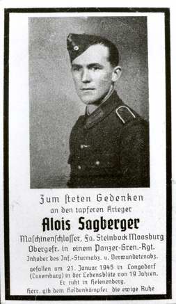 Moosburg Sterbebildchen Alois Sagberger, 1945