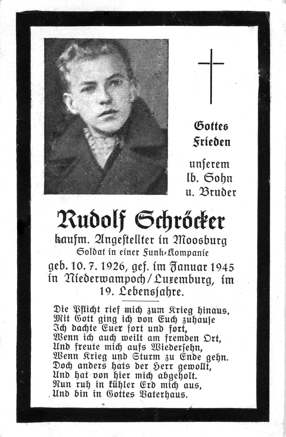 Moosburg Sterbebildchen Rudolf Schr�cker, 1945