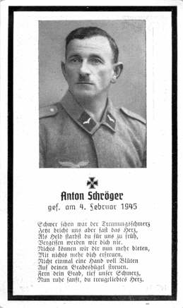 Moosburg Sterbebildchen Anton Schr�ger, 1945