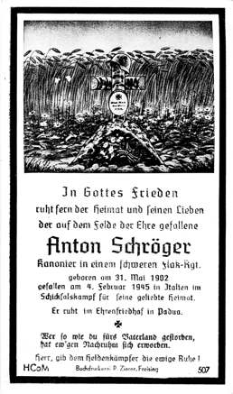 Moosburg Sterbebildchen Anton Schr�ger, 1945