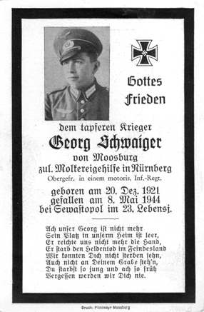 Moosburg Sterbebildchen Georg Schwaiger, 1944