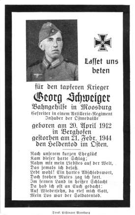 Moosburg Sterbebildchen Georg Schweiger, 1944