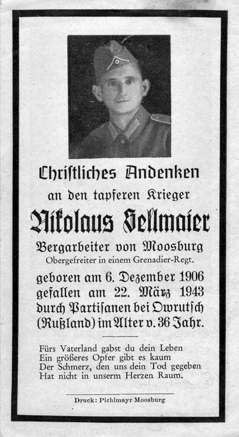 Moosburg Sterbebildchen Nikolaus Sellmaier, 1943