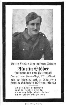 Moosburg Sterbebildchen Martin St�ber, 1944