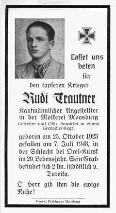 Moosburg Sterbebildchen Rudi Trautner, 1943