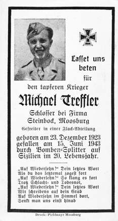 Moosburg Sterbebildchen Michael Treffler, 1943