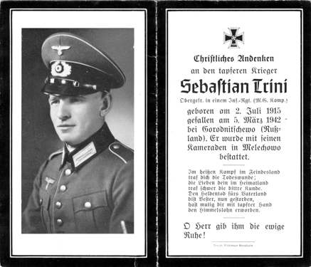 Moosburg Sterbebildchen Sebastian Trini, 1942