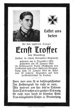 Moosburg Sterbebildchen Ernst Troffer, 1944