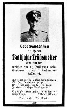 Moosburg Sterbebildchen Balthasar Tr�bswetter, 1944