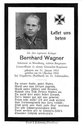 Moosburg Sterbebildchen Bernhard Wagner, 1943
